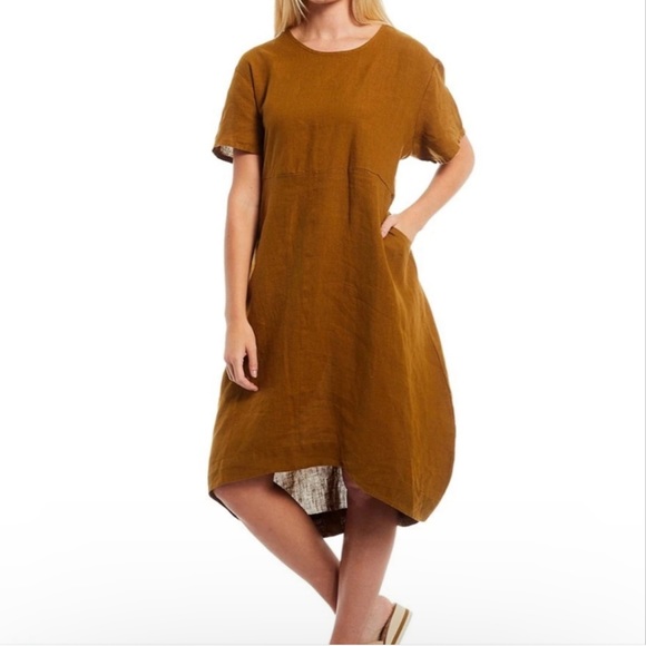 bryn Walker Dresses & Skirts - Bryn Walker Women’s Marina Dark Mustard Brown Linen Lagenlook Oversized Dress XL